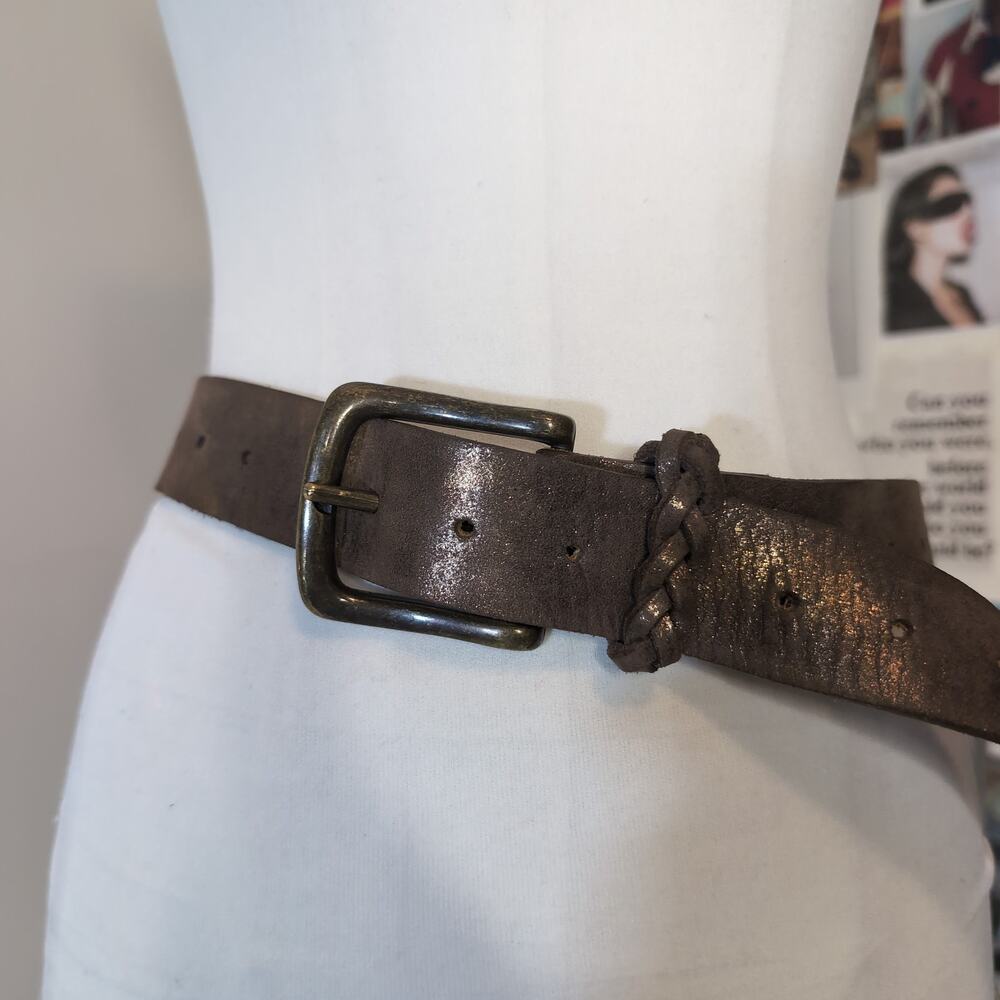 Metallic Shimmer Wide Belt with Braided Loop